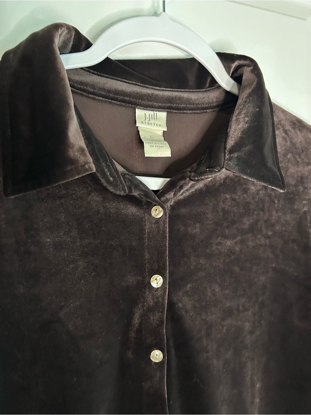 J. Jill Velvet Button-Front Long Sleeve Shirt - Dark Brown - Picture 2 of 6